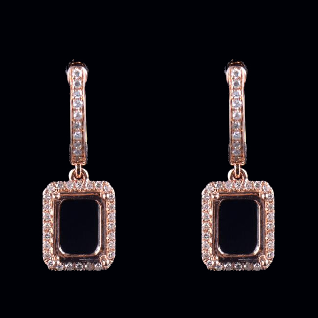 14K Rose Gold Emerald Cut Earrings Mounting